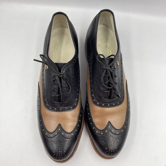 Vintage Footjoy Classics Women 8.5 B Leather Wingtip Golf Shoes Made USA - Picture 3 of 16